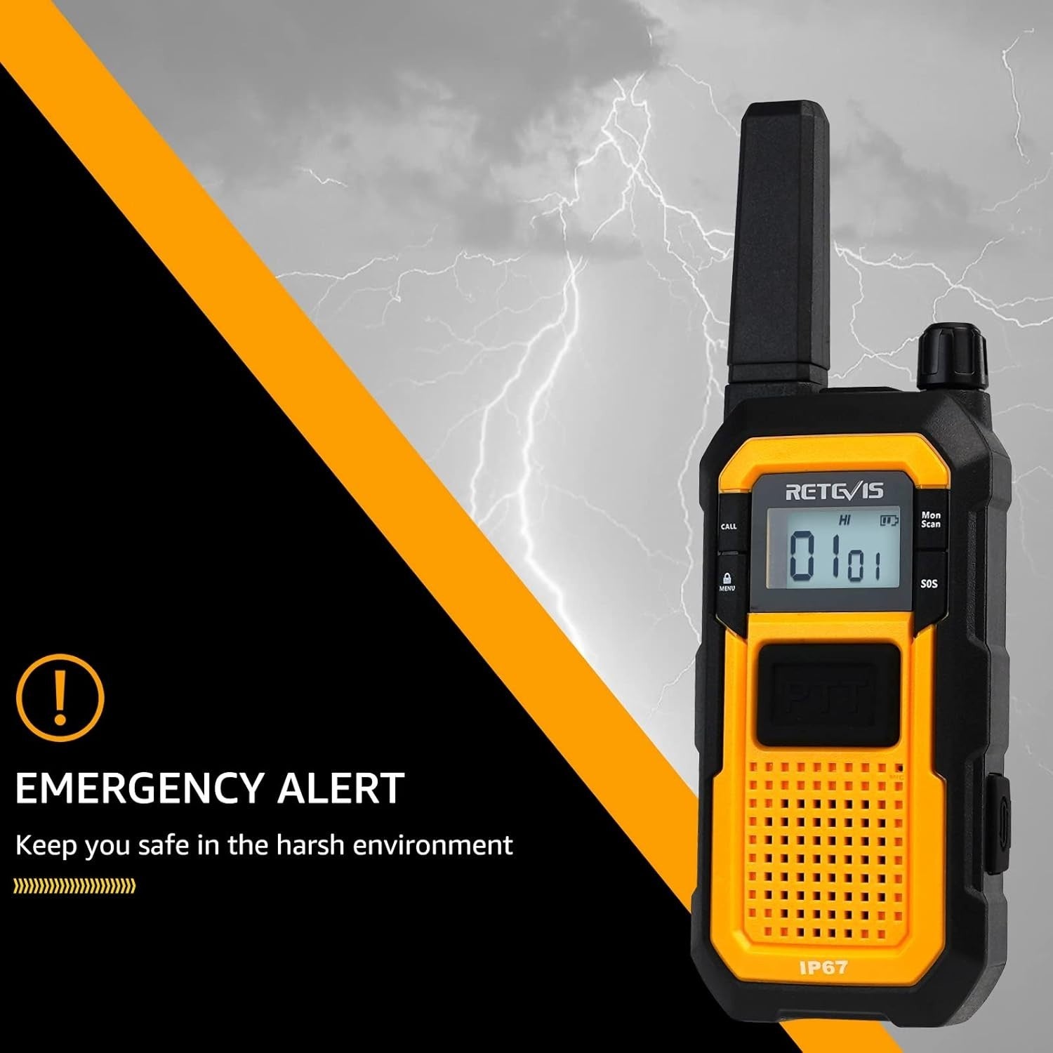 Heavy Duty Walkie Talkies IP67 Waterproof SOS VOX 6 Pack Yellow