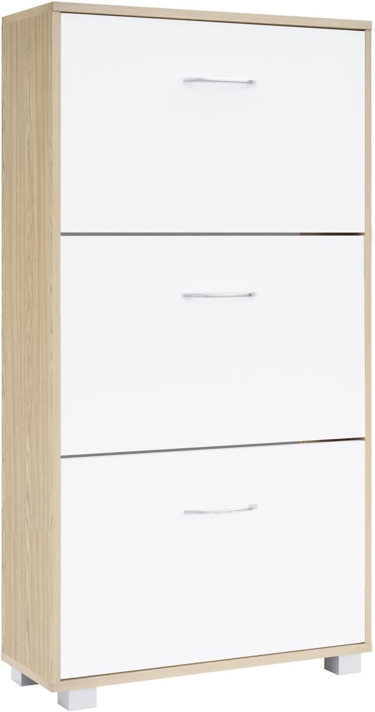Modern 3 Door Shoe Cabinet Cupboard | Slim Hallway Storage Rack | 115x60x24cm
