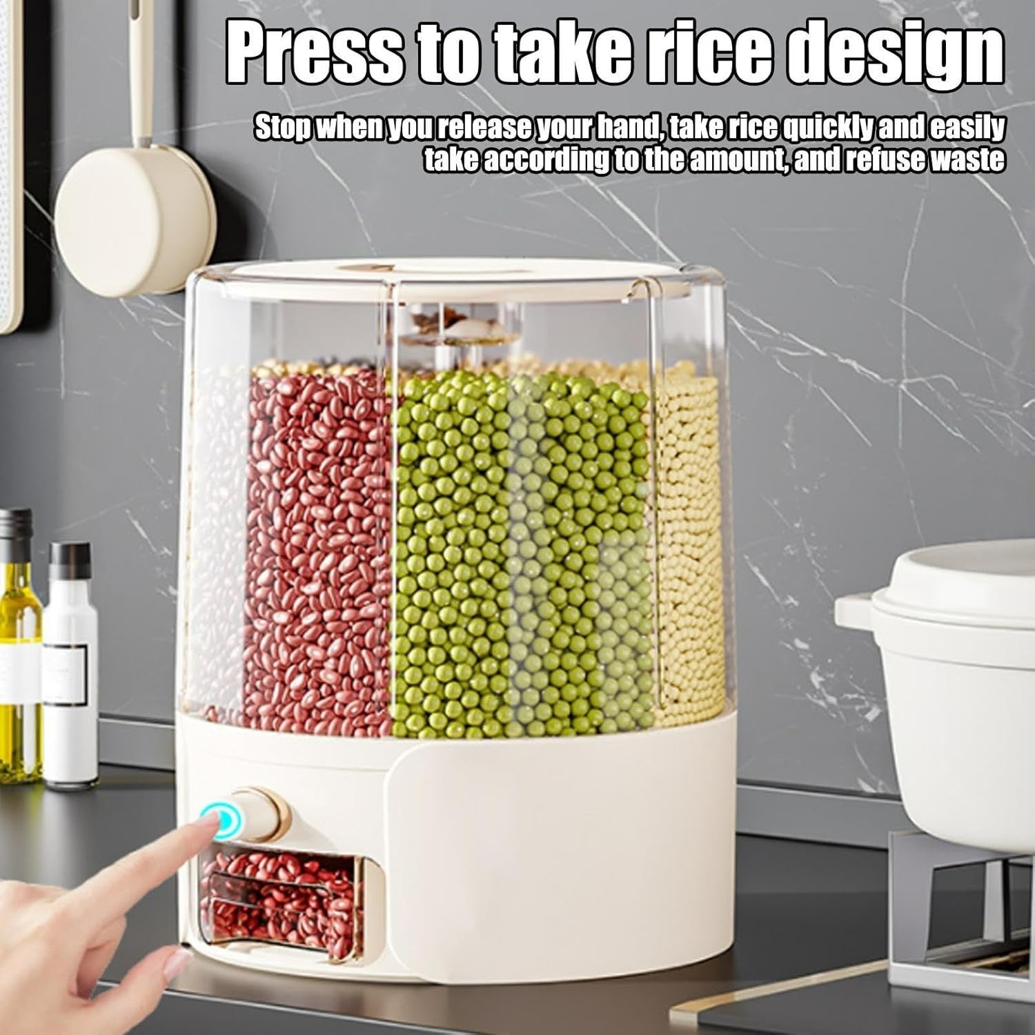 360° Rotating Grain Dispenser Airtight 6 Grid Bin