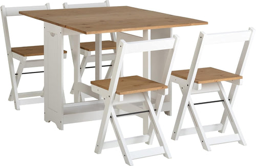 White Folding Dining Set for Small Spaces | Distressed Waxed Pine Table +4