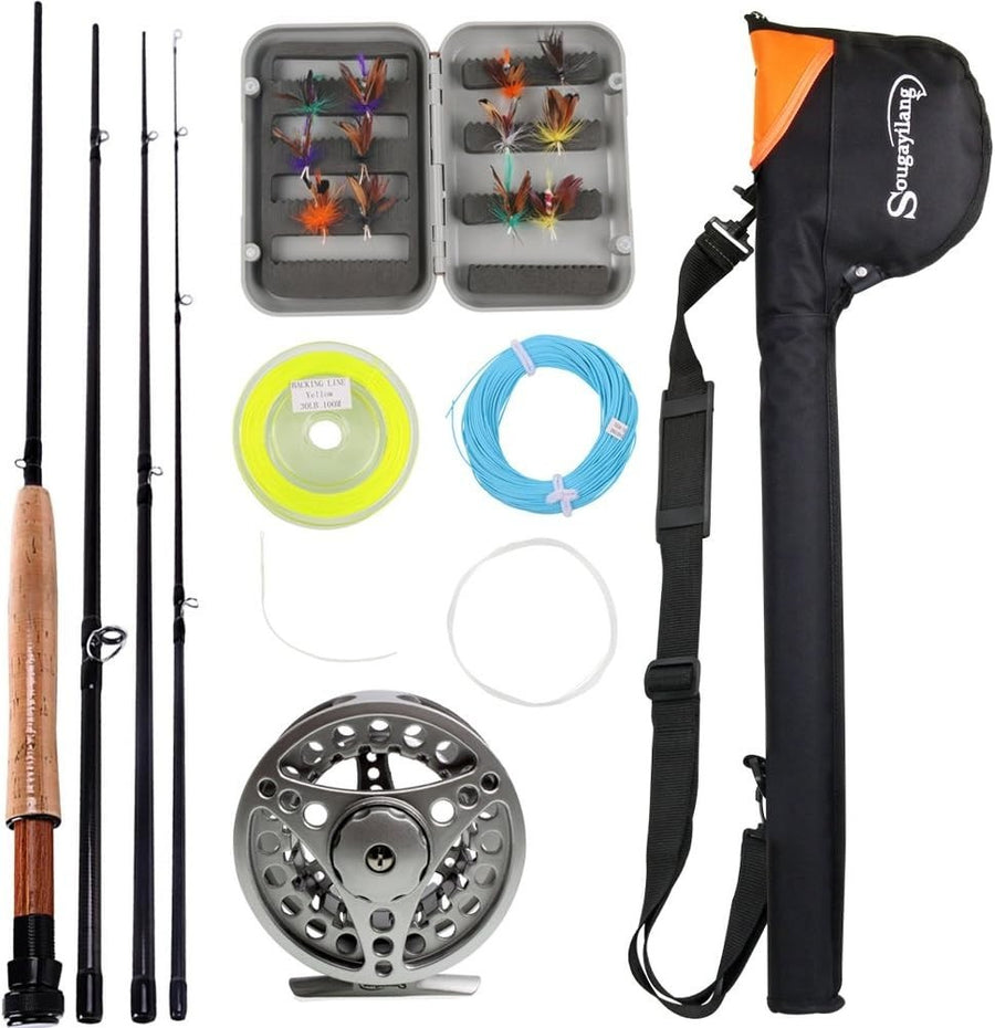 9ft Fly Fishing Rod & Reel Combo – Carbon 4-Section Freshwater Kit Silver