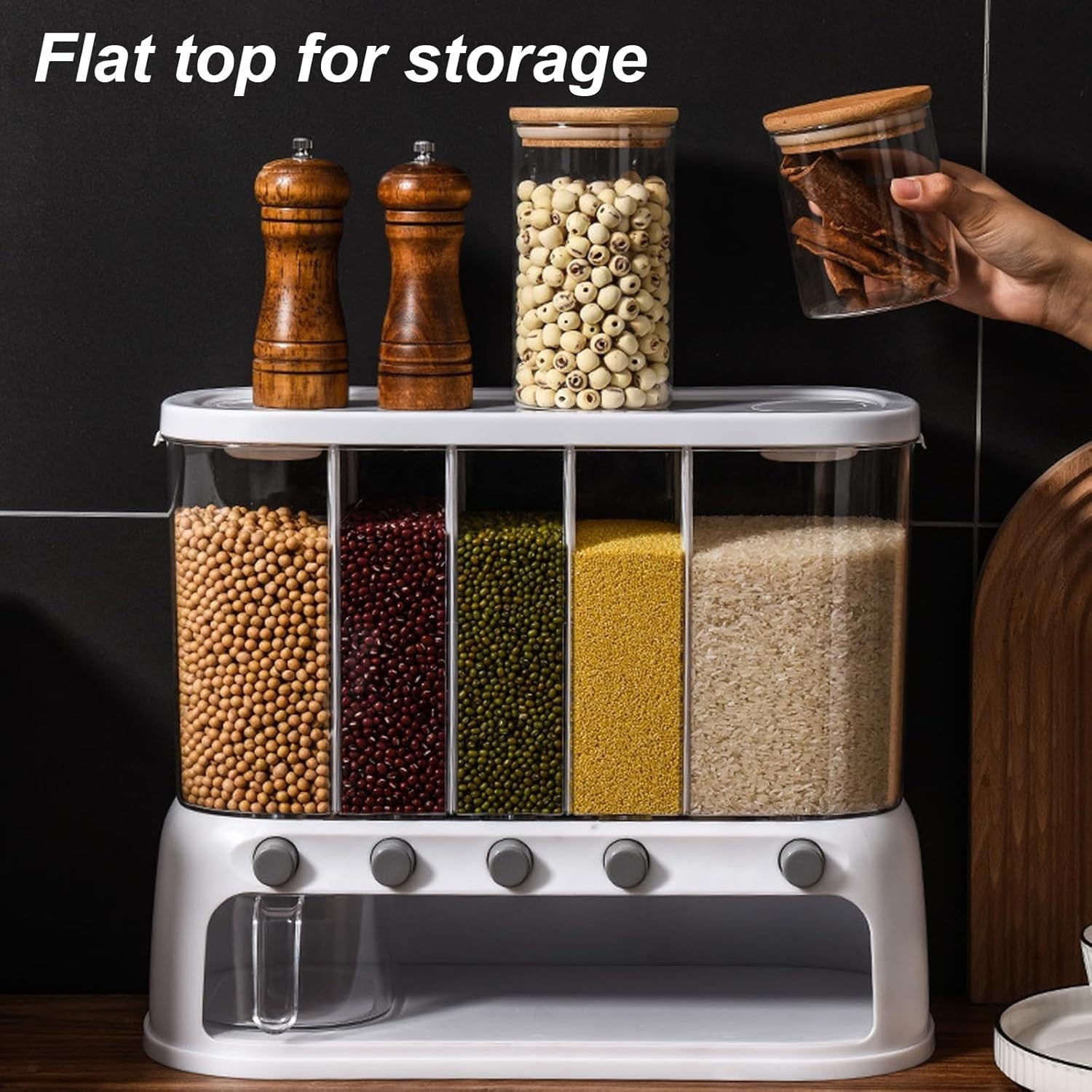 12L Wall Mounted Grain Dispenser 5 Grid Rice Cereal Storage Container