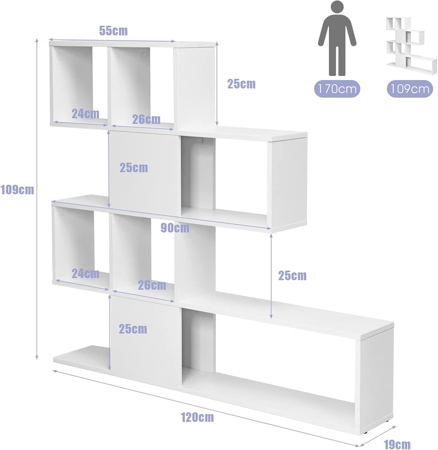 4-Tier White Cube Storage Shelf Modern Freestanding Bookcase Display Unit