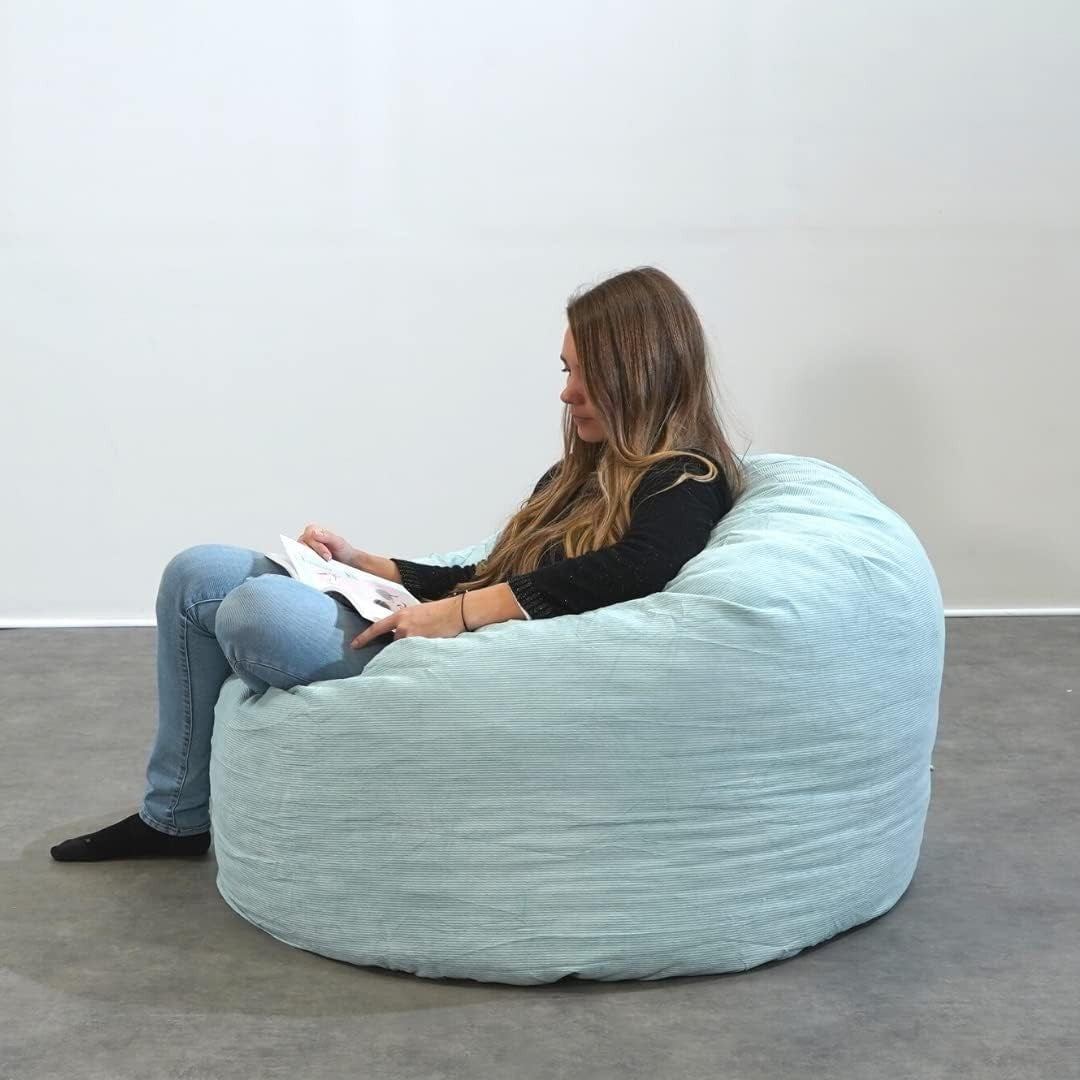 Green Corduroy Bean Bag Chair 100cm – Soft Foam Seat for Adults & Kids