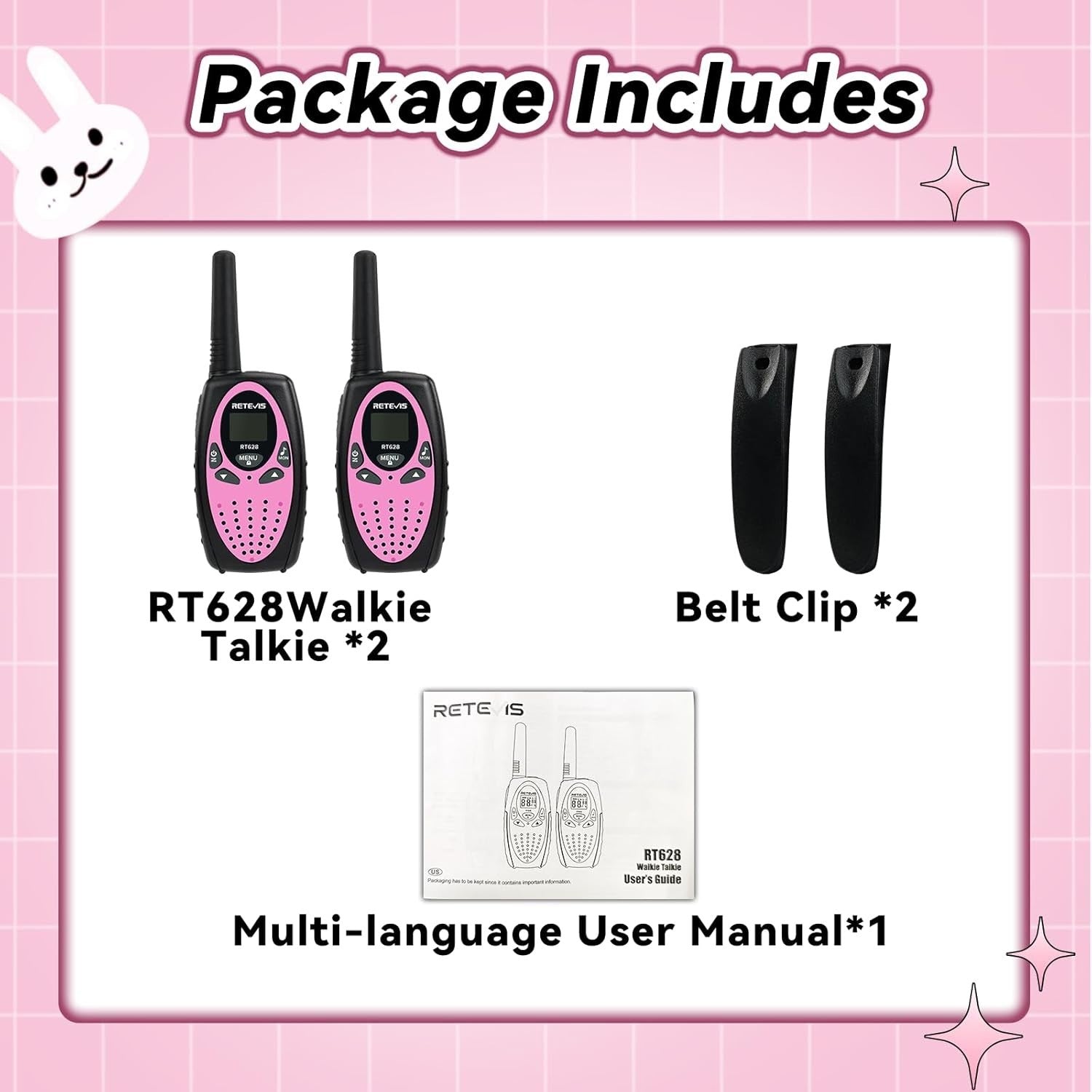 Kids Walkie Talkies Long Range VOX LCD 8 Channel 2 Way Radio Pair Pink
