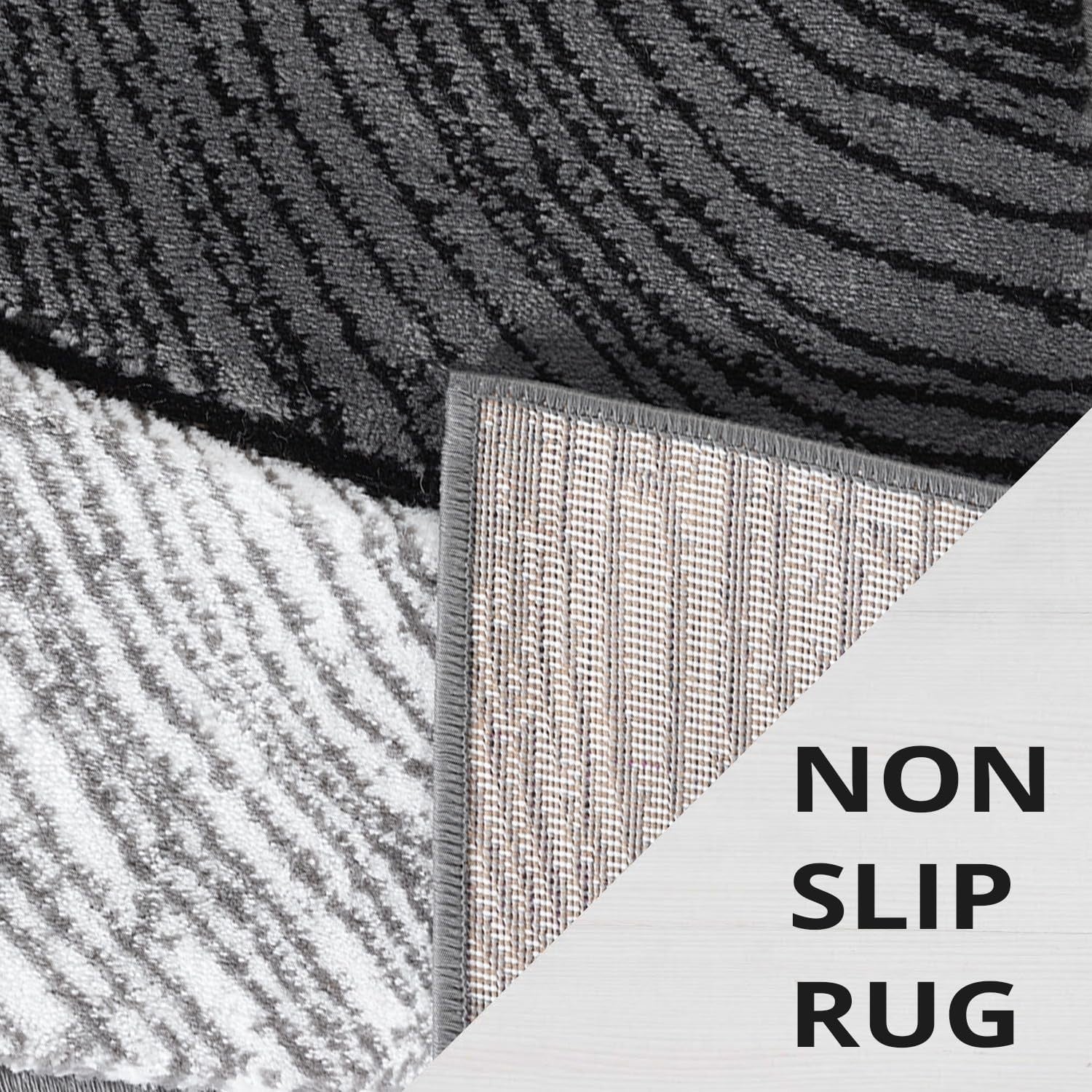 Grey Runner Rug 80x150cm Soft Thick Pile Anti Slip Abstract Hallway Carpet