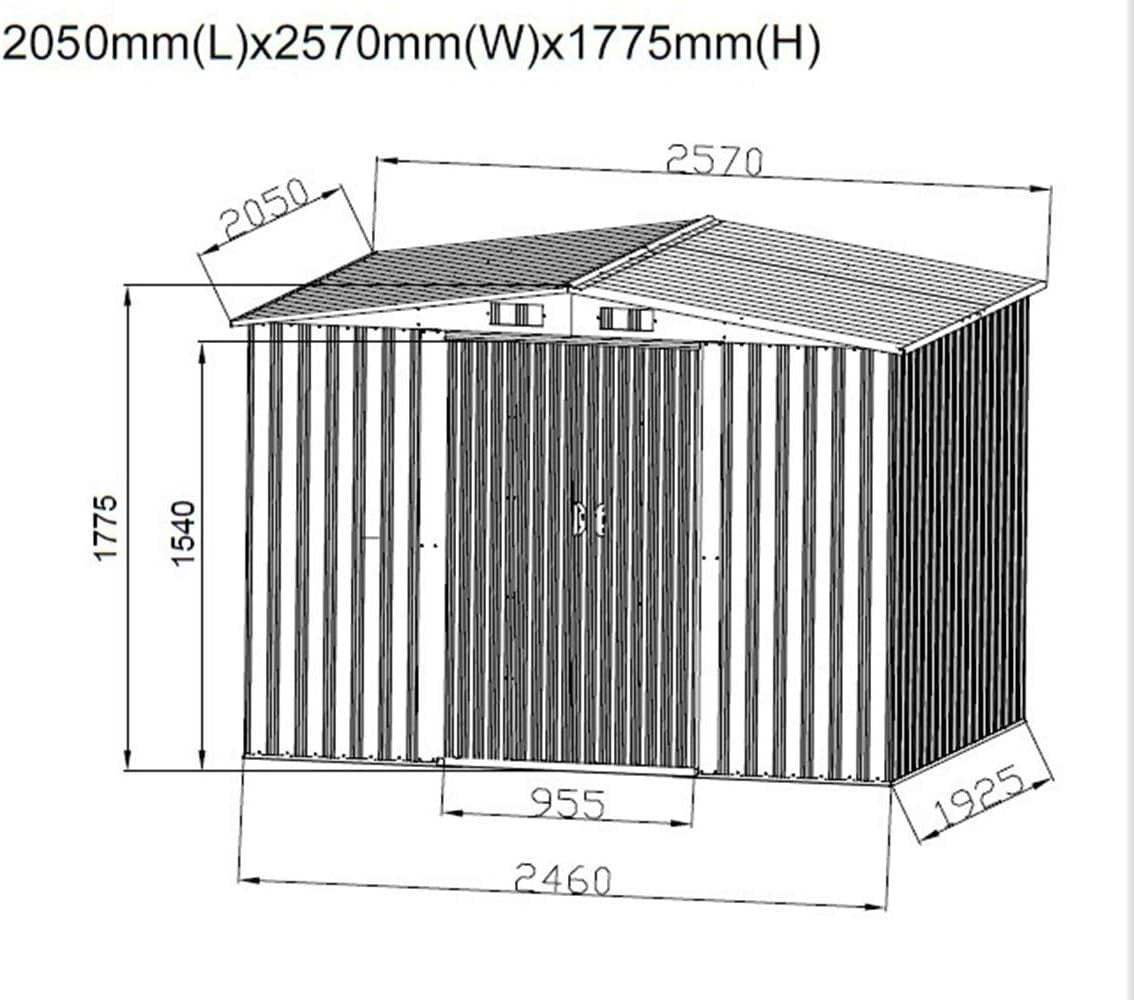 Outdoor Metal Garden Storage Shed Apex Roof 6x4/8x4/8x6/10x8FT