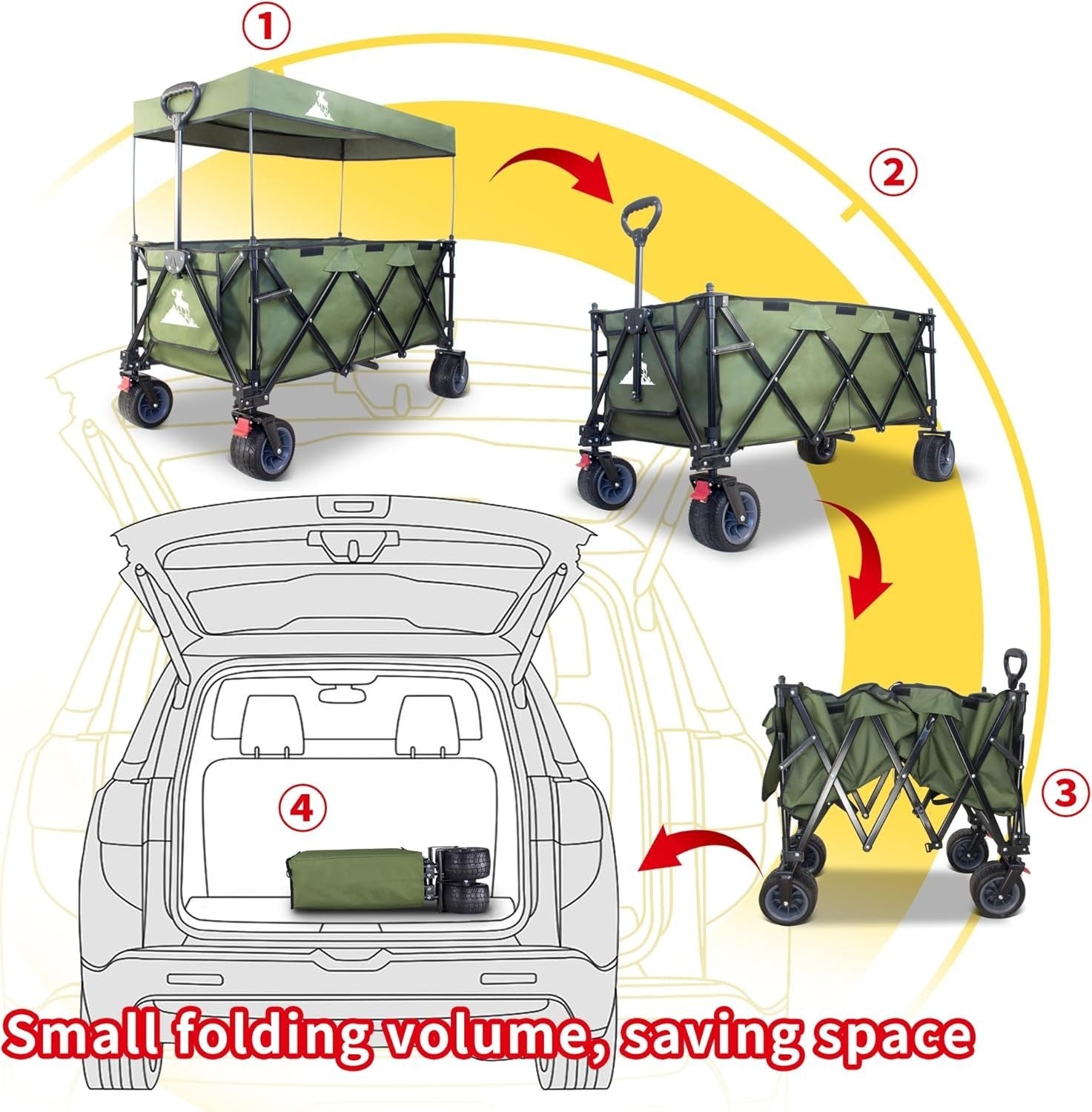 445L Extra Large Folding Wagon Heavy Duty All-Terrain Cart w/ Brakes Green