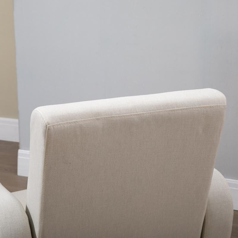 Cream Linen Accent Armchair Wooden Legs Lounge Chair Padded Seat Home Sofa