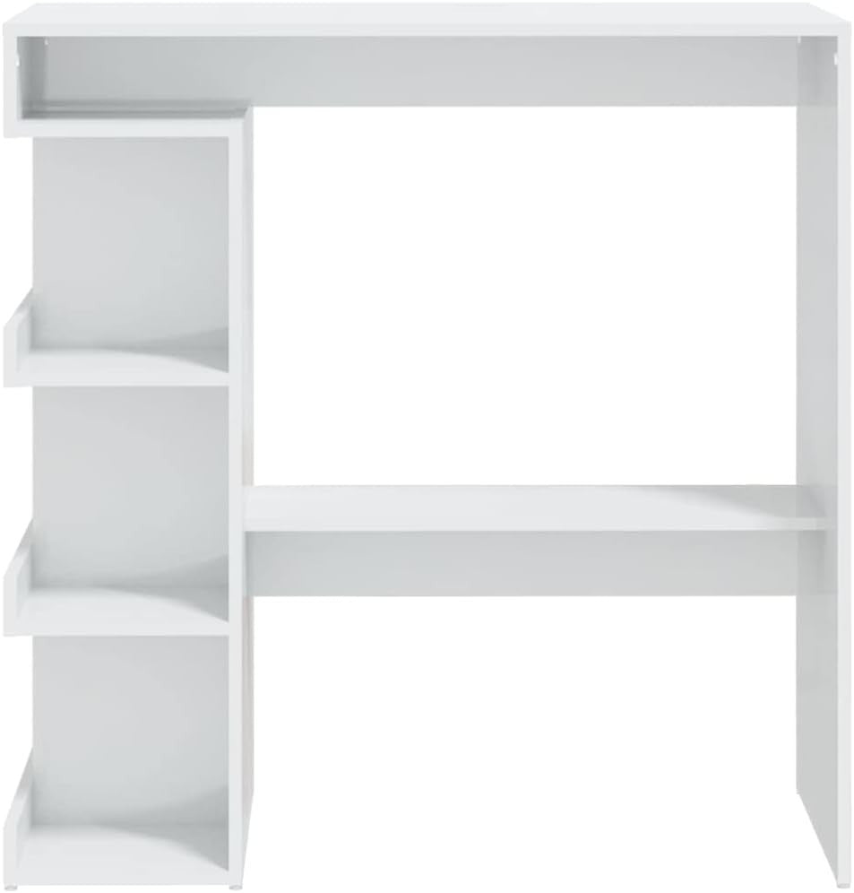 Modern Bar Table Storage Shelves, High Gloss White Space Saving Kitchen Counter