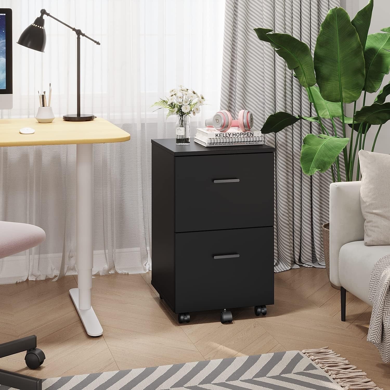 Mobile File Cabinet 2 Drawer Under Desk A4 Letter Rolling Office Storage