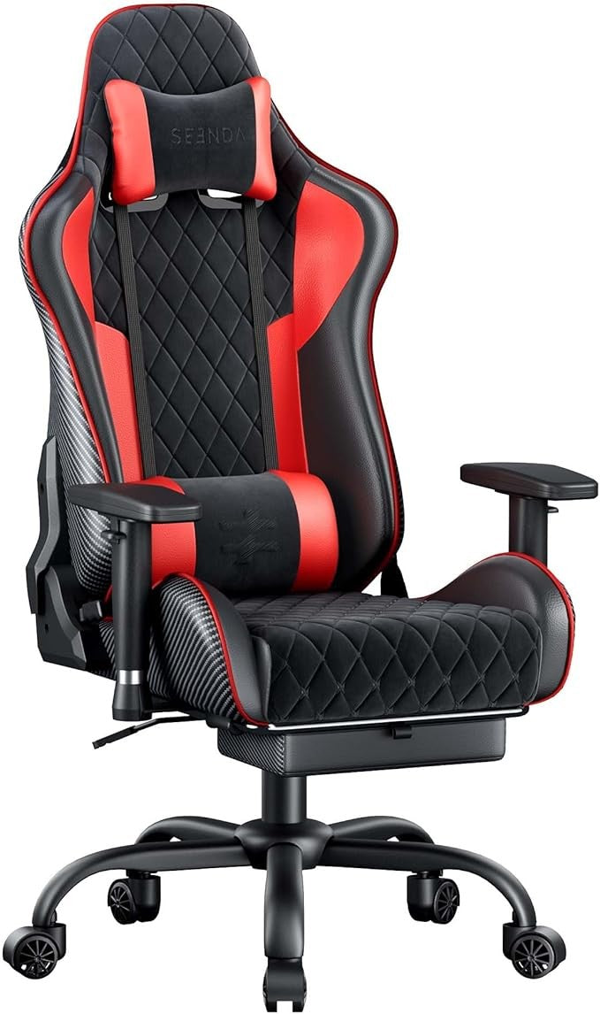 Seenda GCPro-10 Gaming Chair w/ Footrest Black & Red