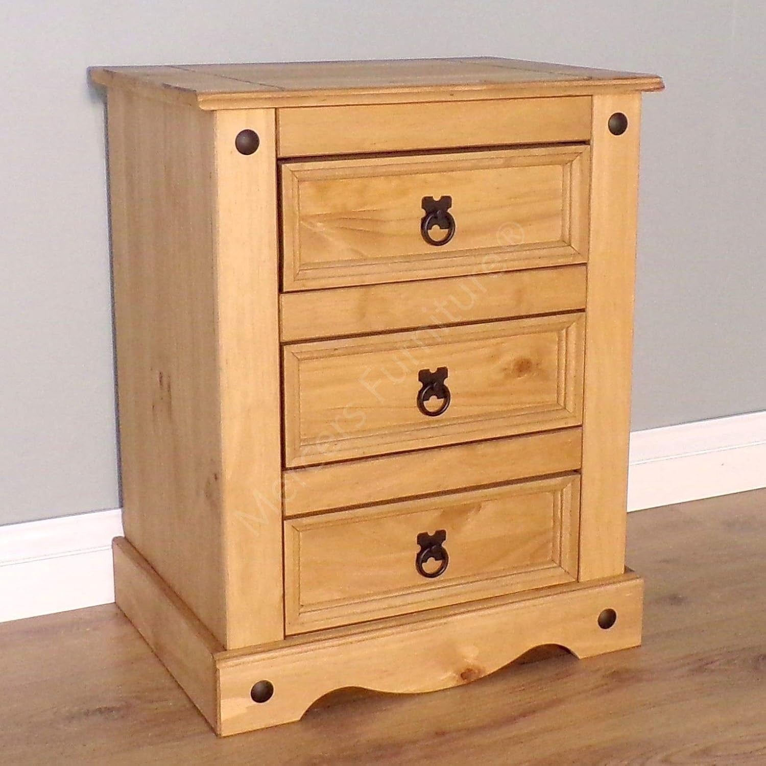 Rustic Pine 3 Drawer Bedside Table | Solid Wood Nightstand | Antique