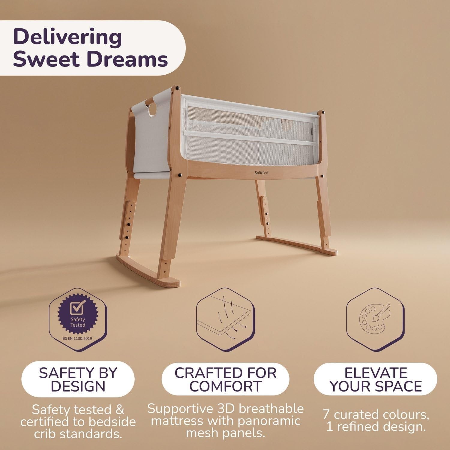 Next to Me Baby Crib Bedside Cot w Mattress Wheels 6 Height Adjustable Stockholm