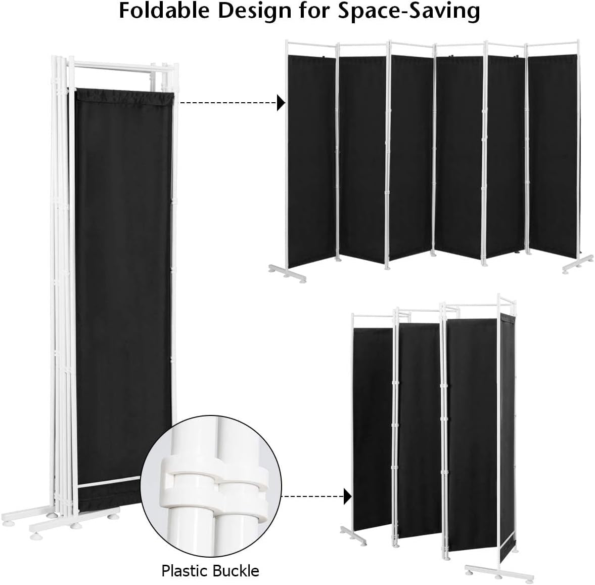 6 Panel Black Folding Room Divider Privacy Screen Freestanding Partition 180cm