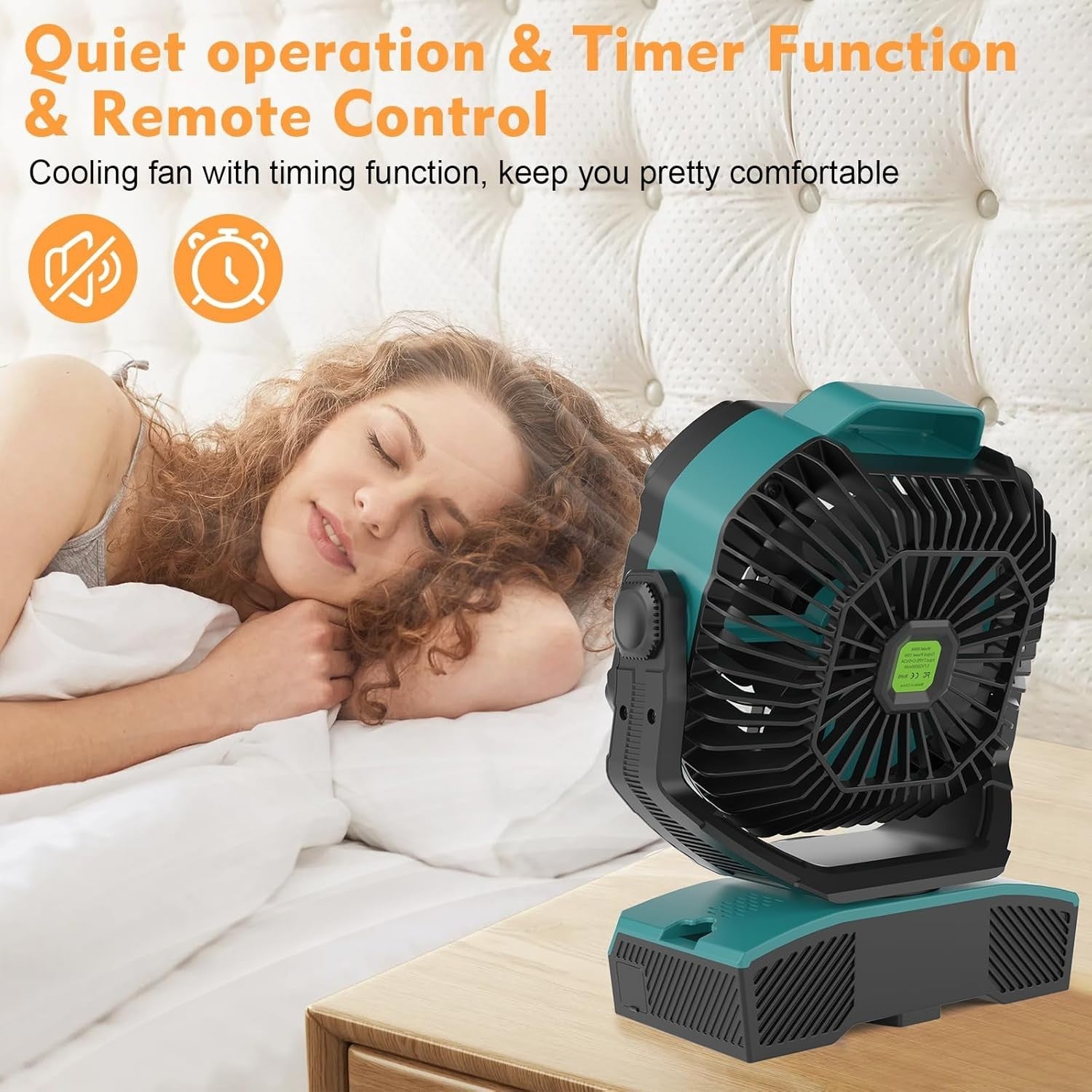 Cyan Camping Fan – 20000mAh Rechargeable w/ LED Light, RGB Ring & Remote Timer