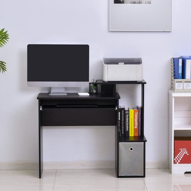 Black Computer Desk with Keyboard Tray & Storage Drawer – Home Office