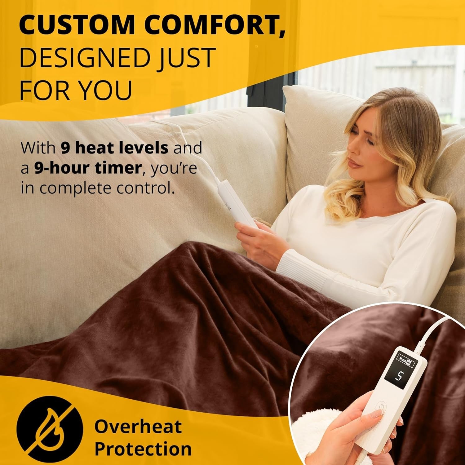 Electric Heated Throw Blanket Fleece Sherpa Fast Heat 9 Settings Timer