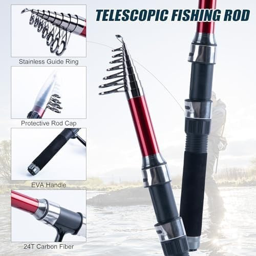 2-Piece Telescopic Fishing Rod & Reel Kit with Bag & Full Accessories