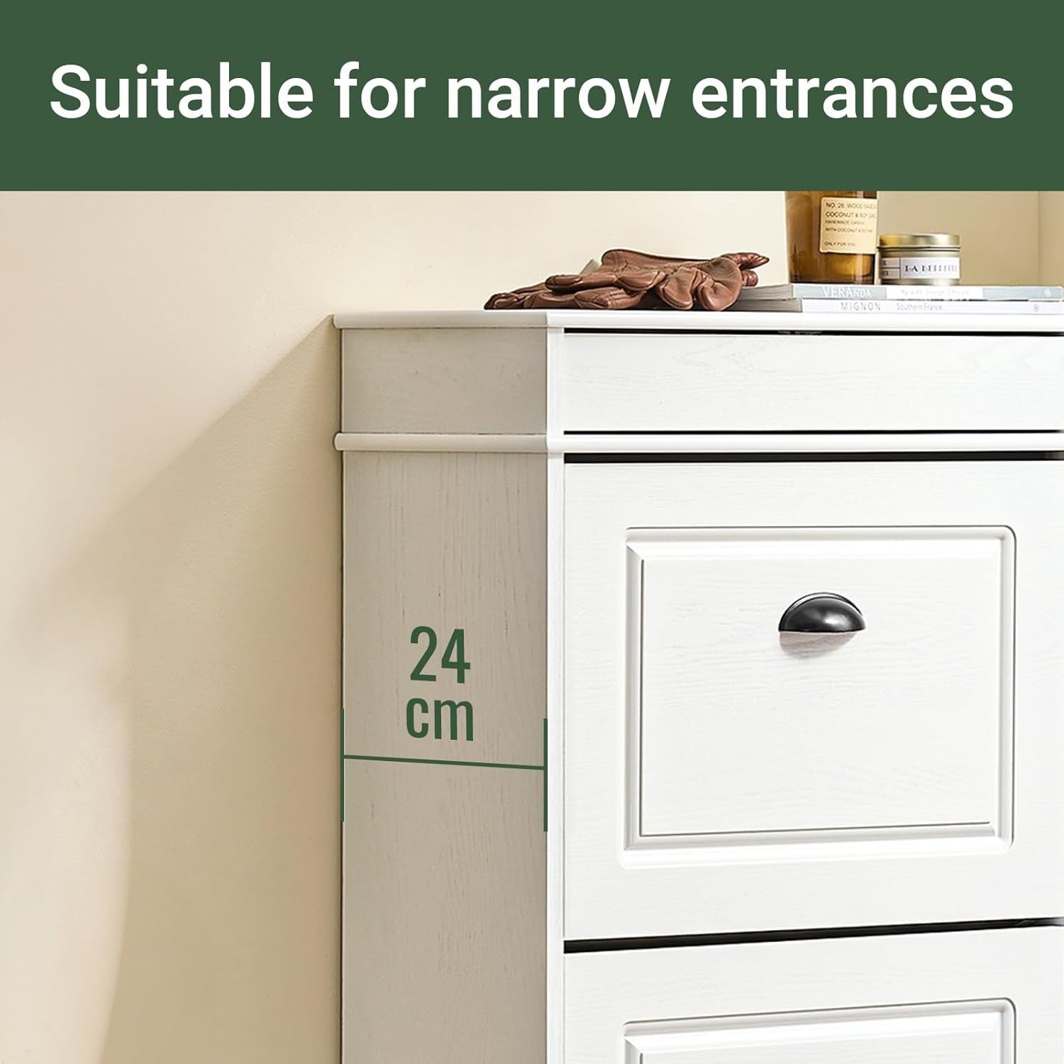 Slim Shoe Rack Cabinet with 3 Flip Drawers & Multi-Use Top Surface