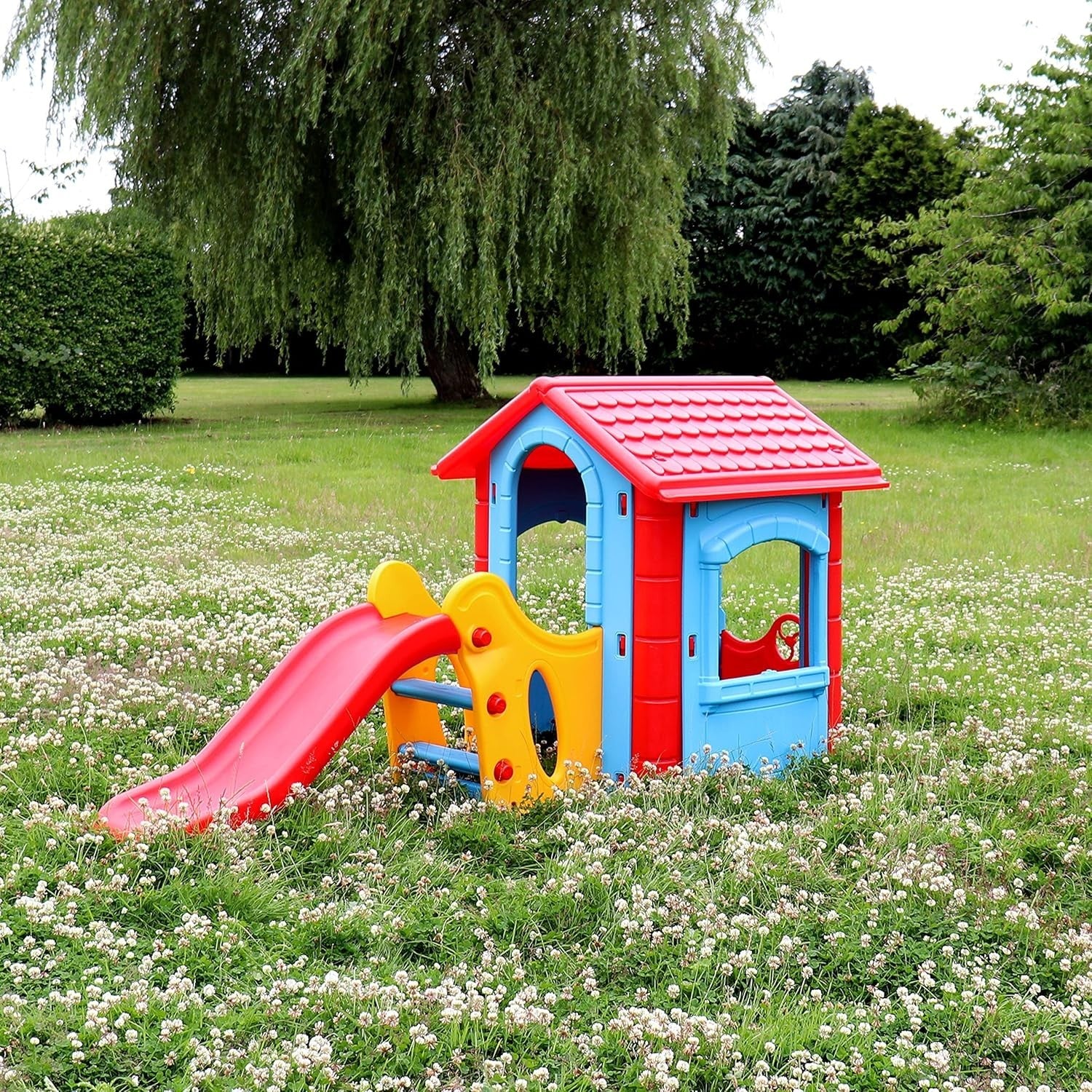 Kids Outdoor Playhouse with Slide Plastic Garden Wendy House