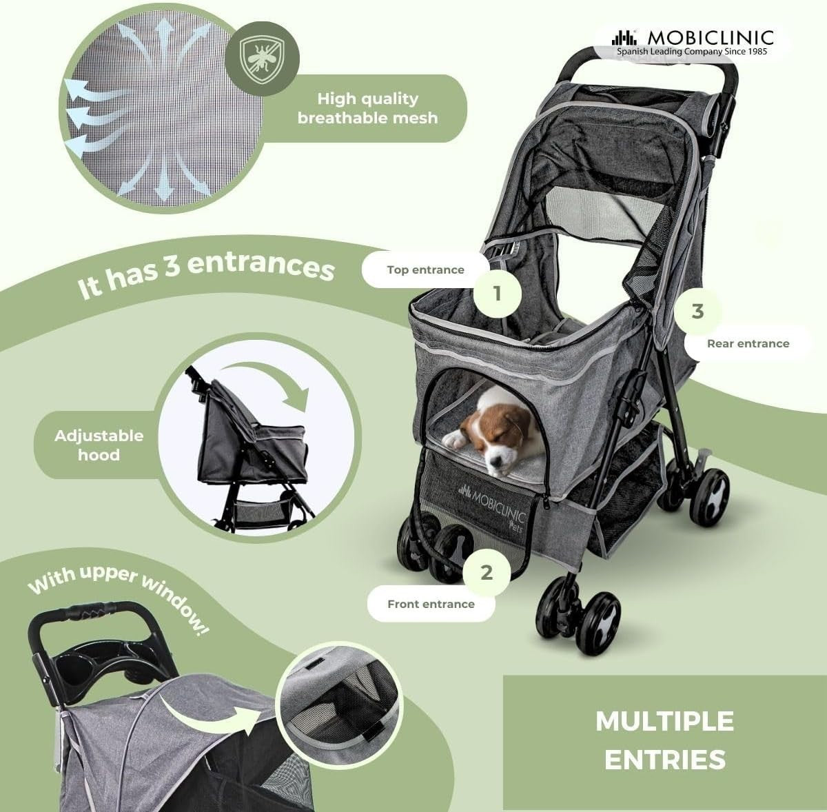 Foldable Dog Pram Pet Stroller 360° Brakes XXL Basket 15kg