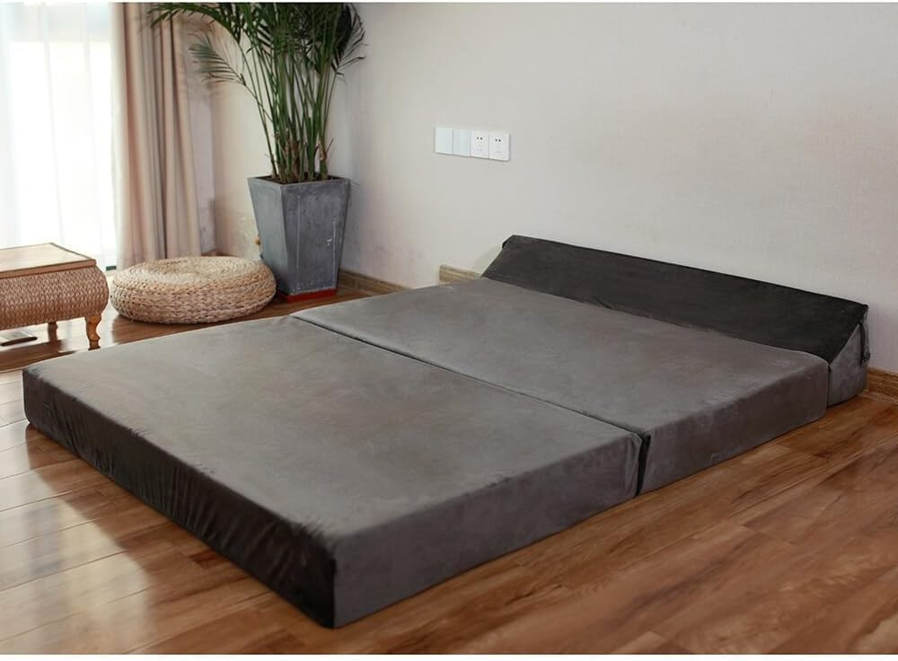Folding Z Bed Sofa Chair Double Futon Mattress Grey Velvet Guest Bed