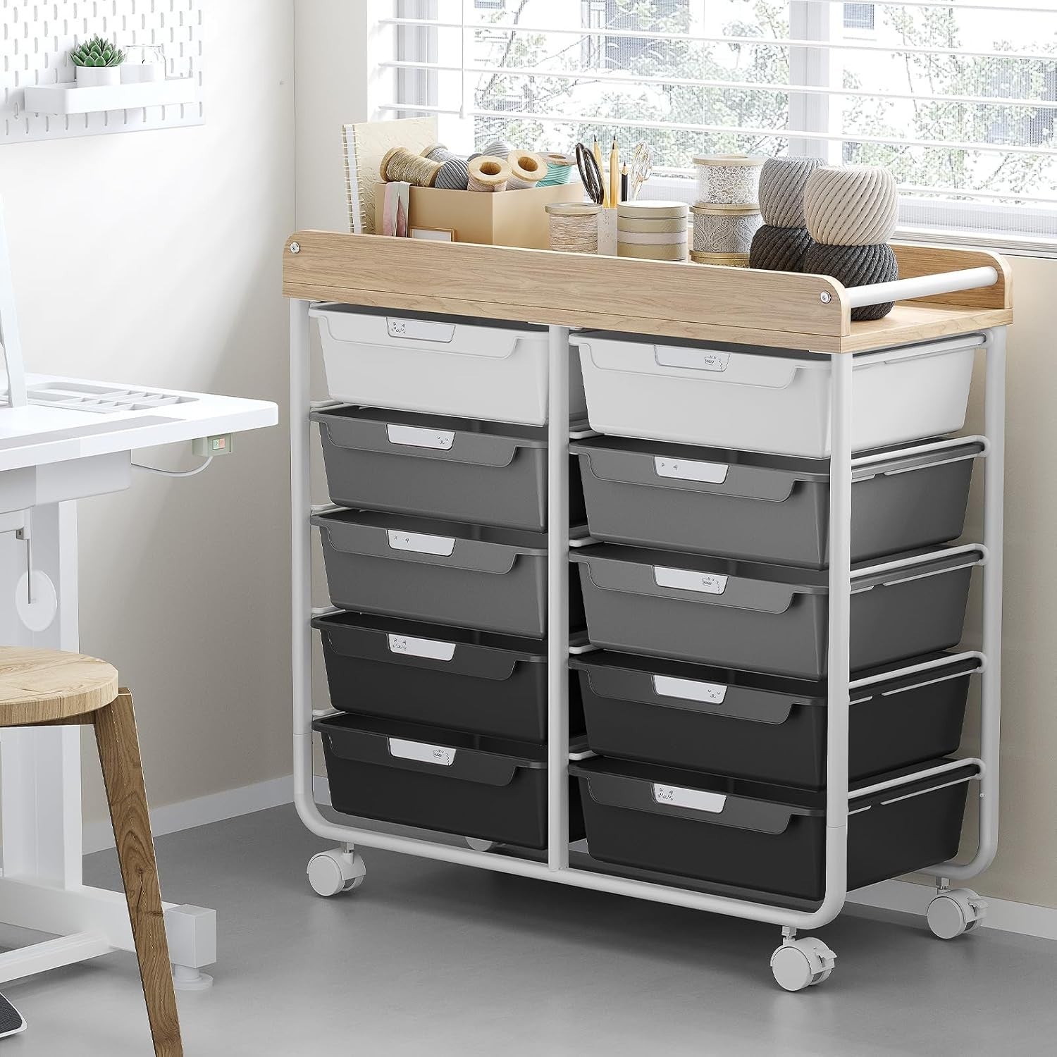 10 Drawer Craft Storage Cart Rolling Utility Organizer Trolley Gray
