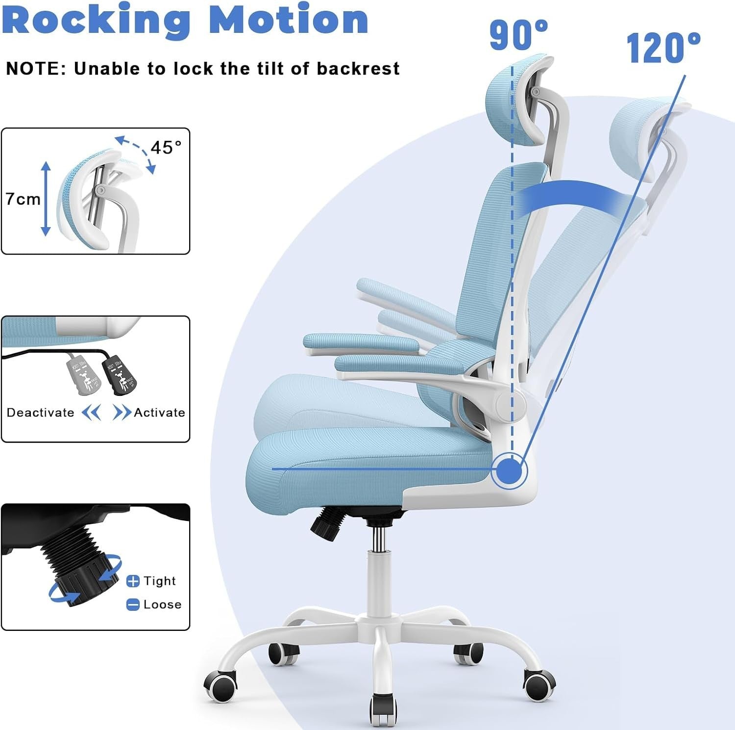 Ergonomic Mesh Office Chair with Adjustable Headrest Armrest Lumbar Support Blue