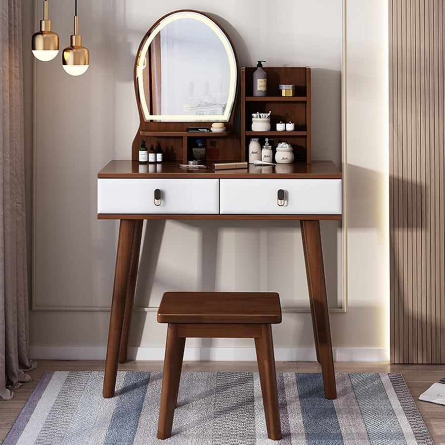Wood Vanity Makeup Dressing Table Desk Mirror Stool Drawers Bedroom Furniture