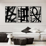 Black Metal Wall Art Set of 3 3D Abstract Panels 16x11in Modern