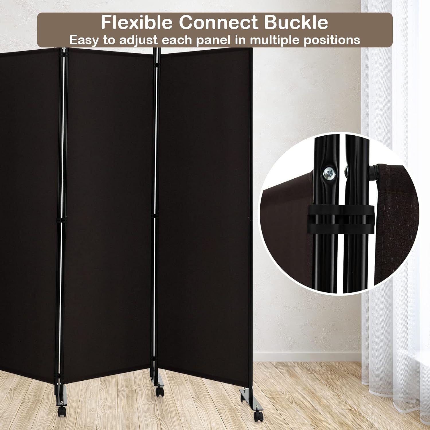 4-Panel Brown Folding Room Divider 224x30x172cm Privacy Screen Partition