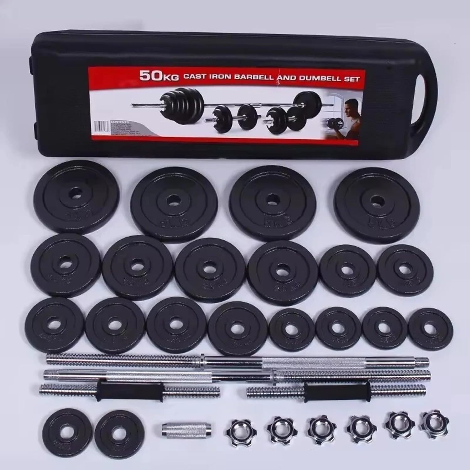 Adjustable Dumbbell & Barbell Set Cast Iron Weights Spinlock Home Gym