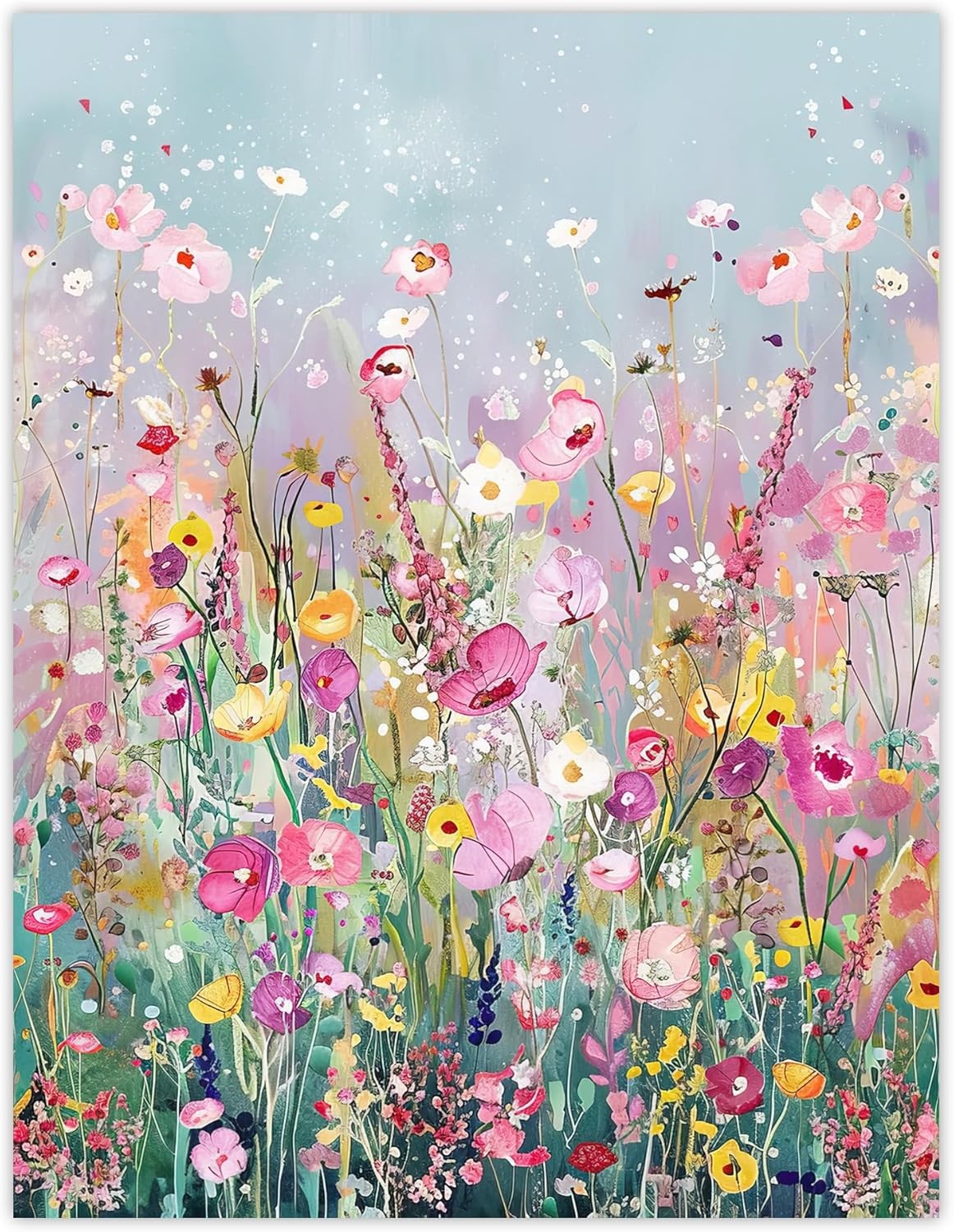 Large Floral Canvas Wall Art Wildflower Field Modern Living Room Poster 24x32