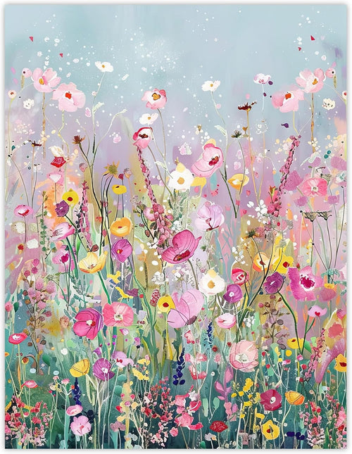 Large Floral Canvas Wall Art Wildflower Field Modern Living Room Poster 24x32