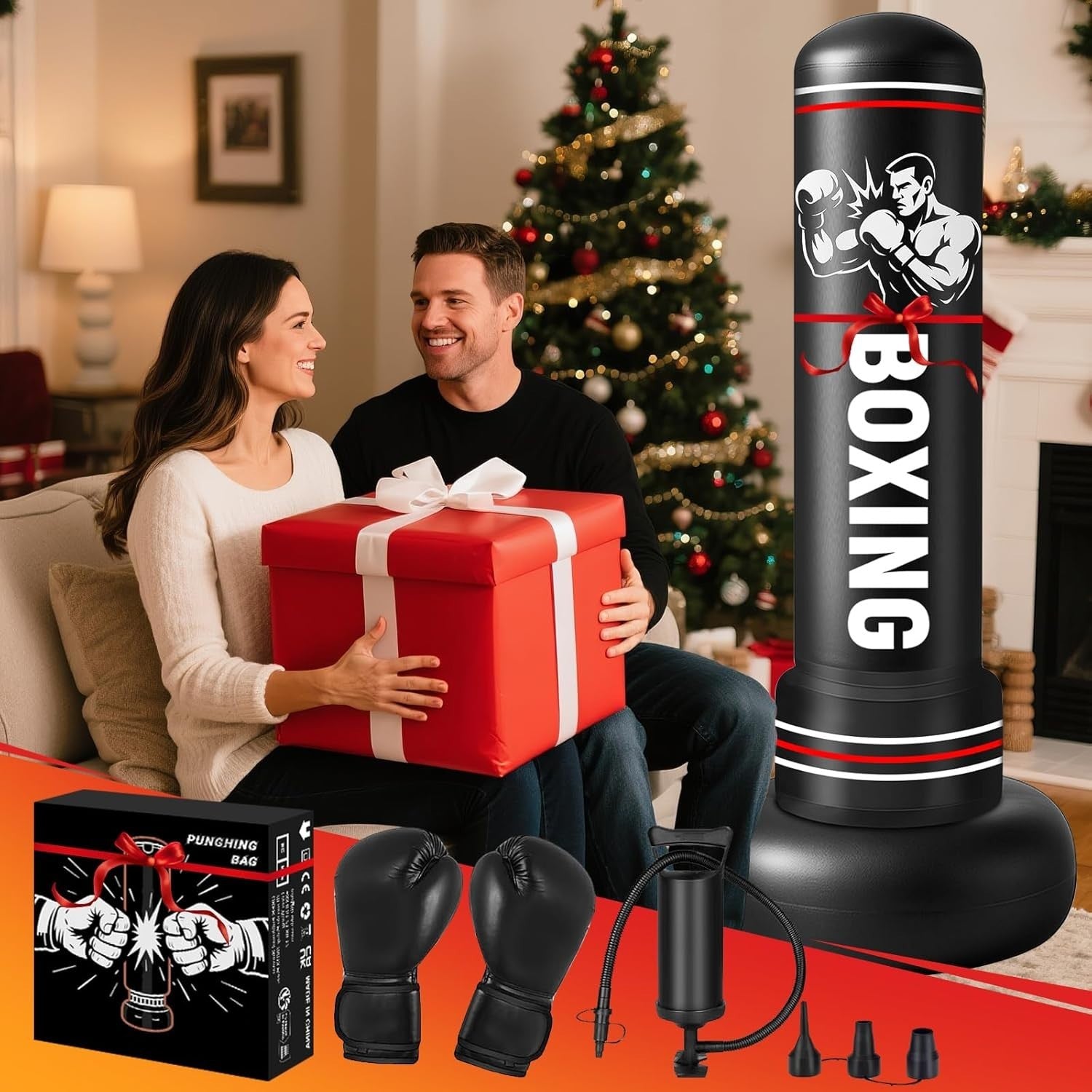 190cm Standing Punch Bag Inflatable MMA Karate Boxing Training Set