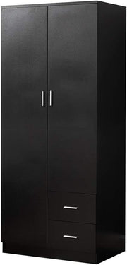Modern Black 2 Door Wardrobe with 2 Drawers & Hanging Space Bedroom Storage