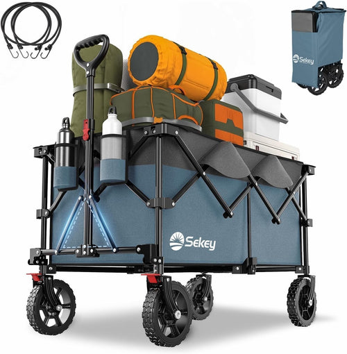 Blue Grey Heavy Duty 200L Folding Festival Trolley All-Terrain Wagon 150kg Load