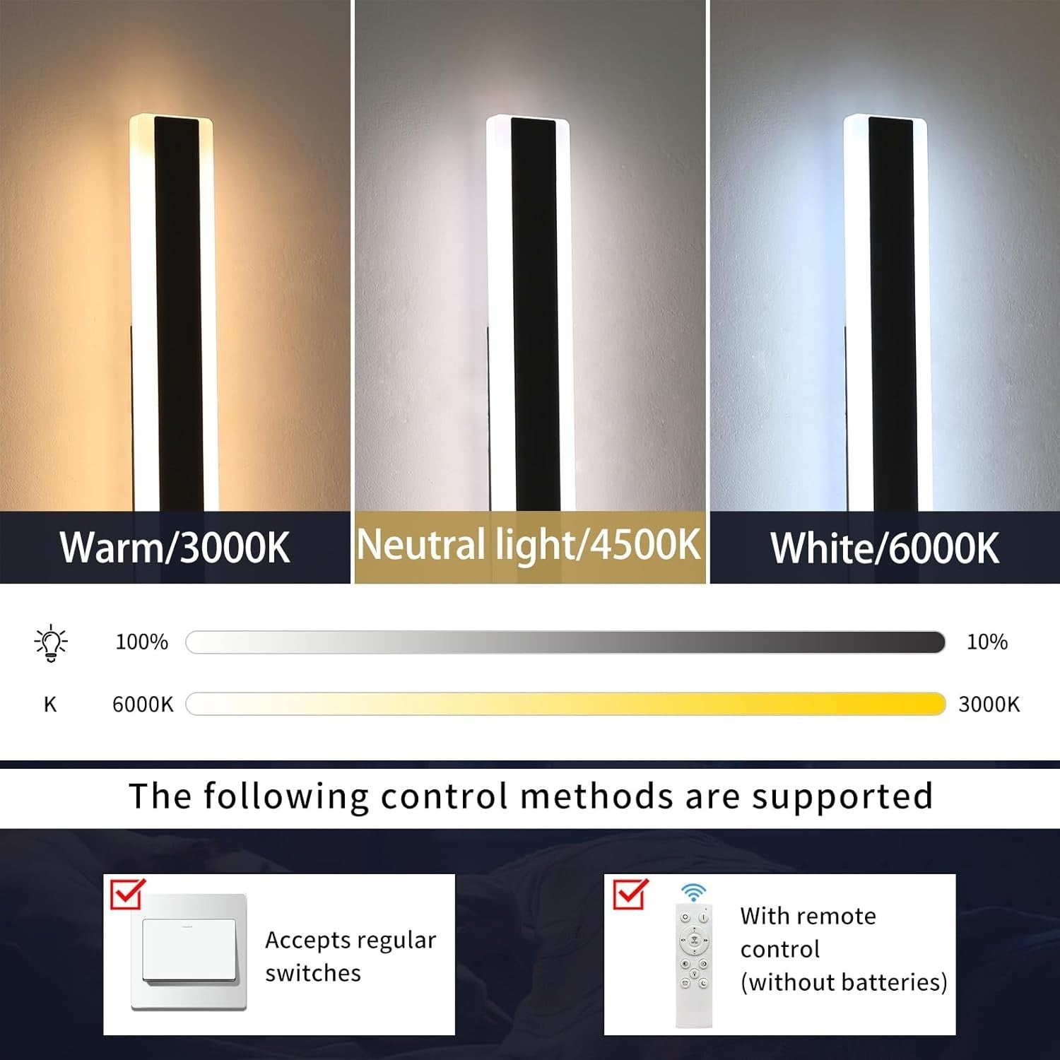 120cm 42W Outdoor Dimmable LED Wall Light 3-Color Remote Control Set