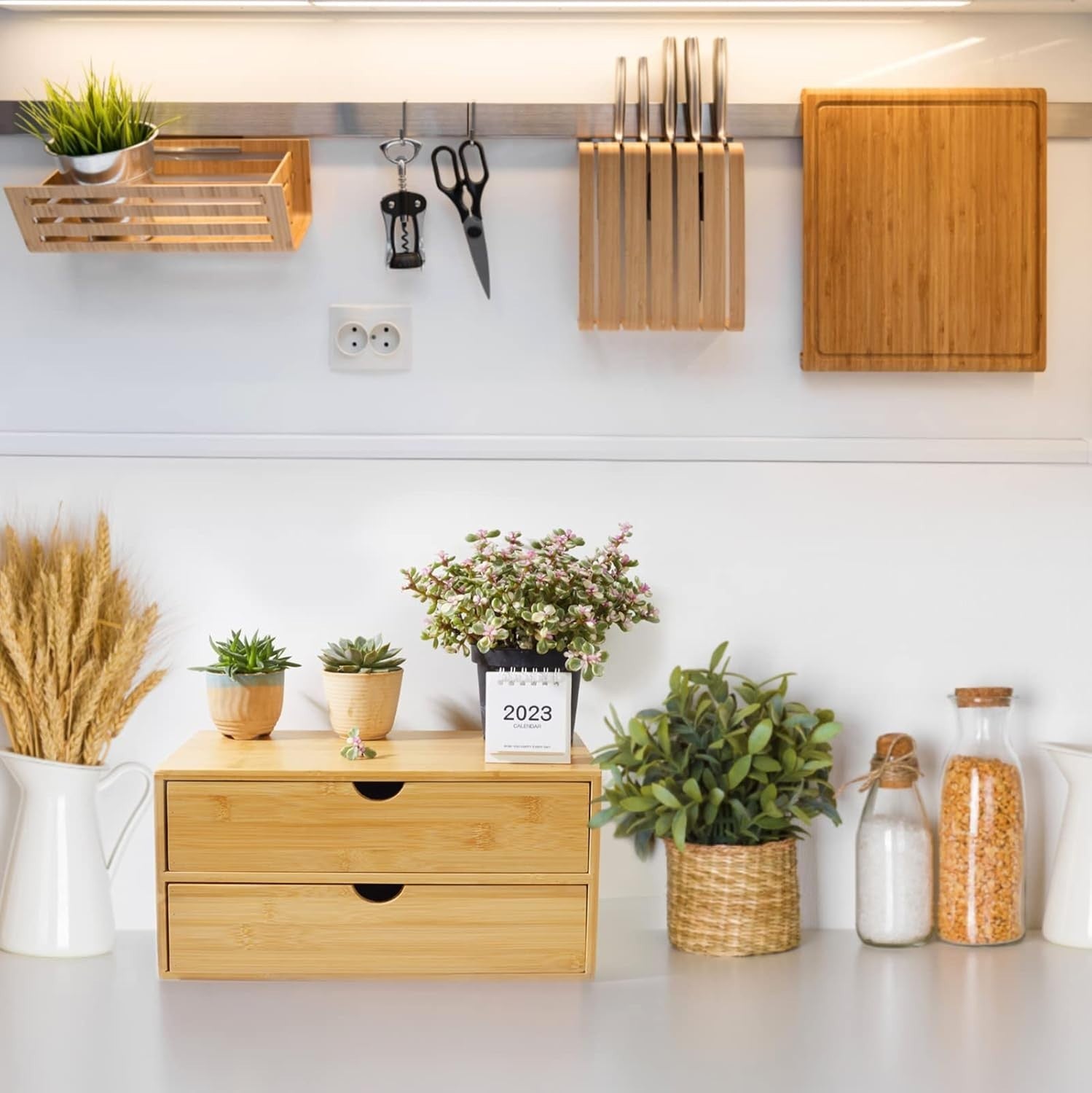 Bamboo Desk Organizer with 2 Drawers | Countertop Storage for Office/Home