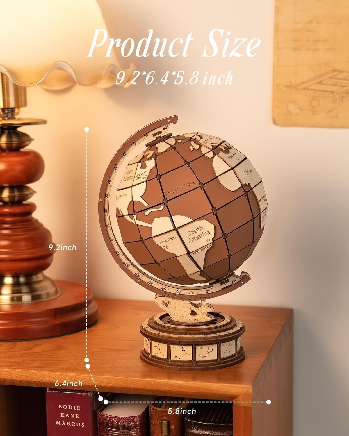 Wooden Globe 3D Puzzle Model Kit Adults Build Decor Gift Craft DIY