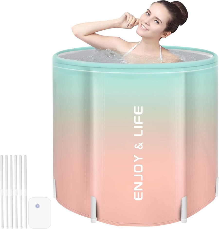 Portable Foldable Family Bathtub SPA Soaking Tub Pink Hot & Ice Bath