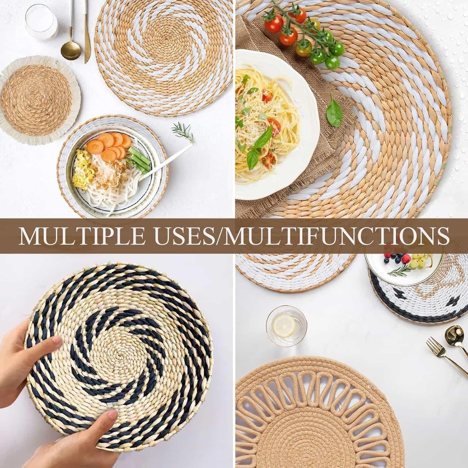 8-Pc Boho Wall Rattan Decor Handmade Rattan Woven Rustic Set