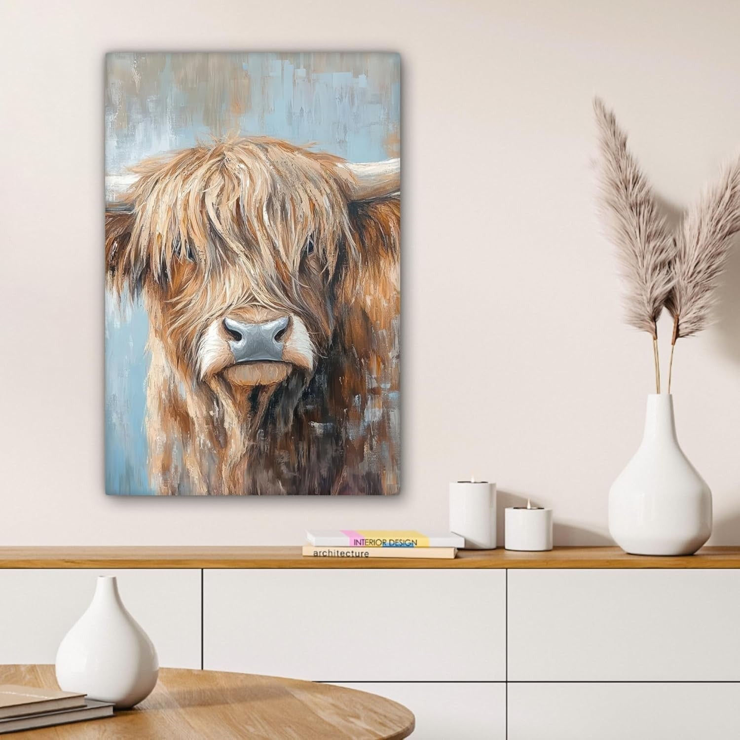 Highland Cow Canvas Wall Art 60x90cm Large Framed Farmhouse Print