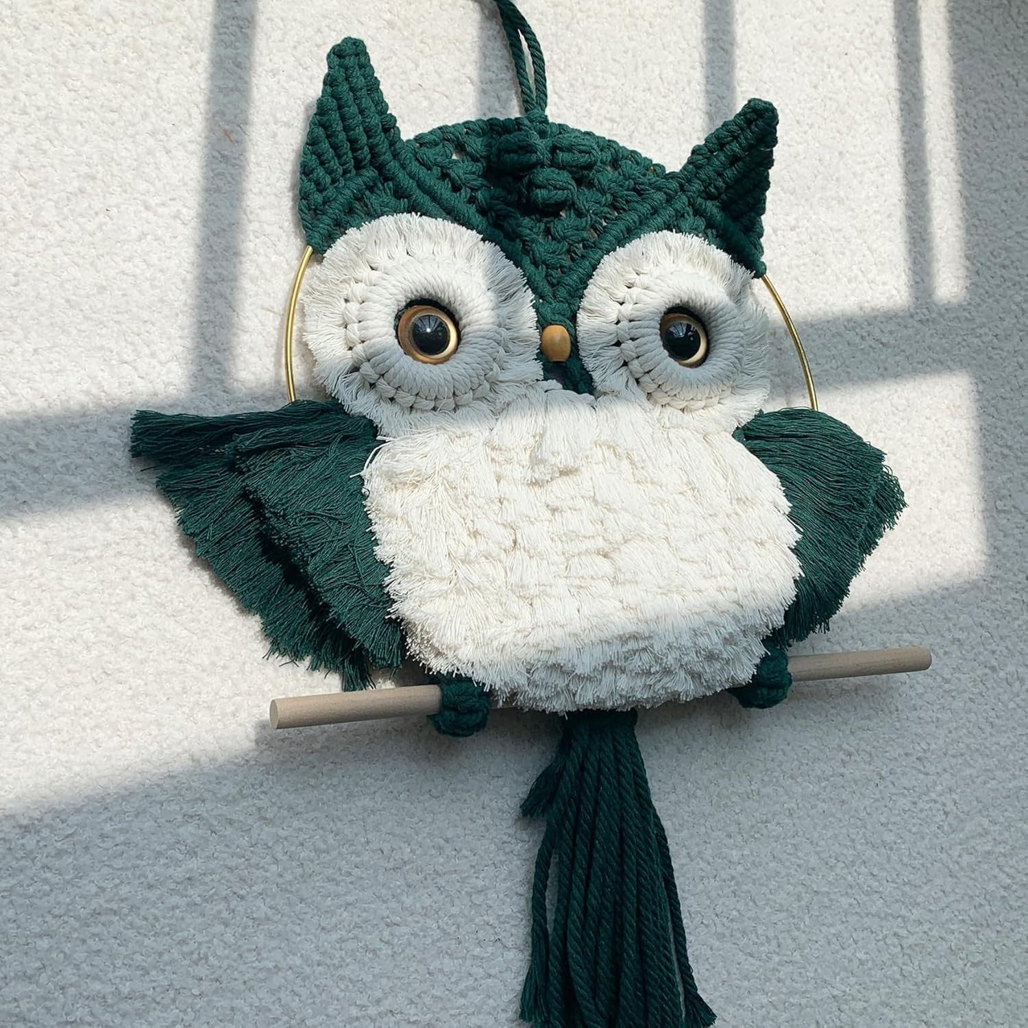 Macrame Owl Wall Hanging Boho Fiber Art Nature-Inspired Decor