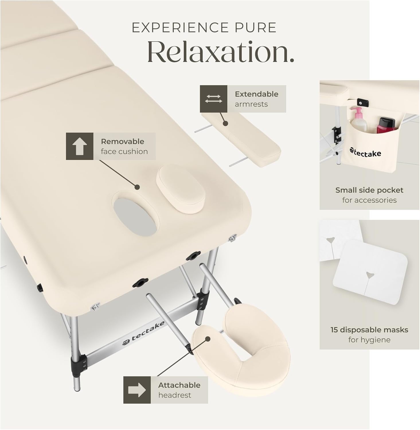 Portable 3 Zone Massage Table Foldable Aluminium Spa Beauty Bed 70cm Beige