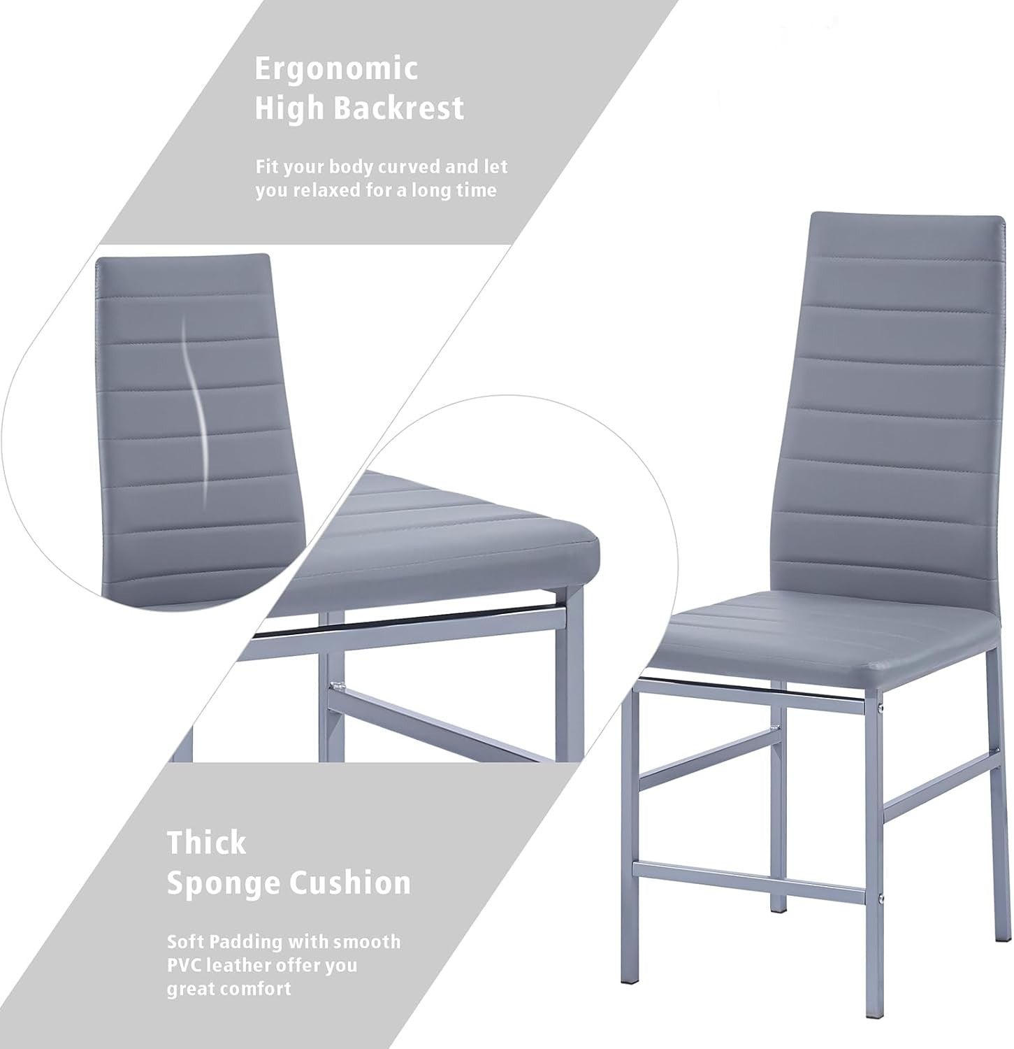 Stylish 5PC Grey Marble Glass Dining Set with PU Leather Chairs Compact