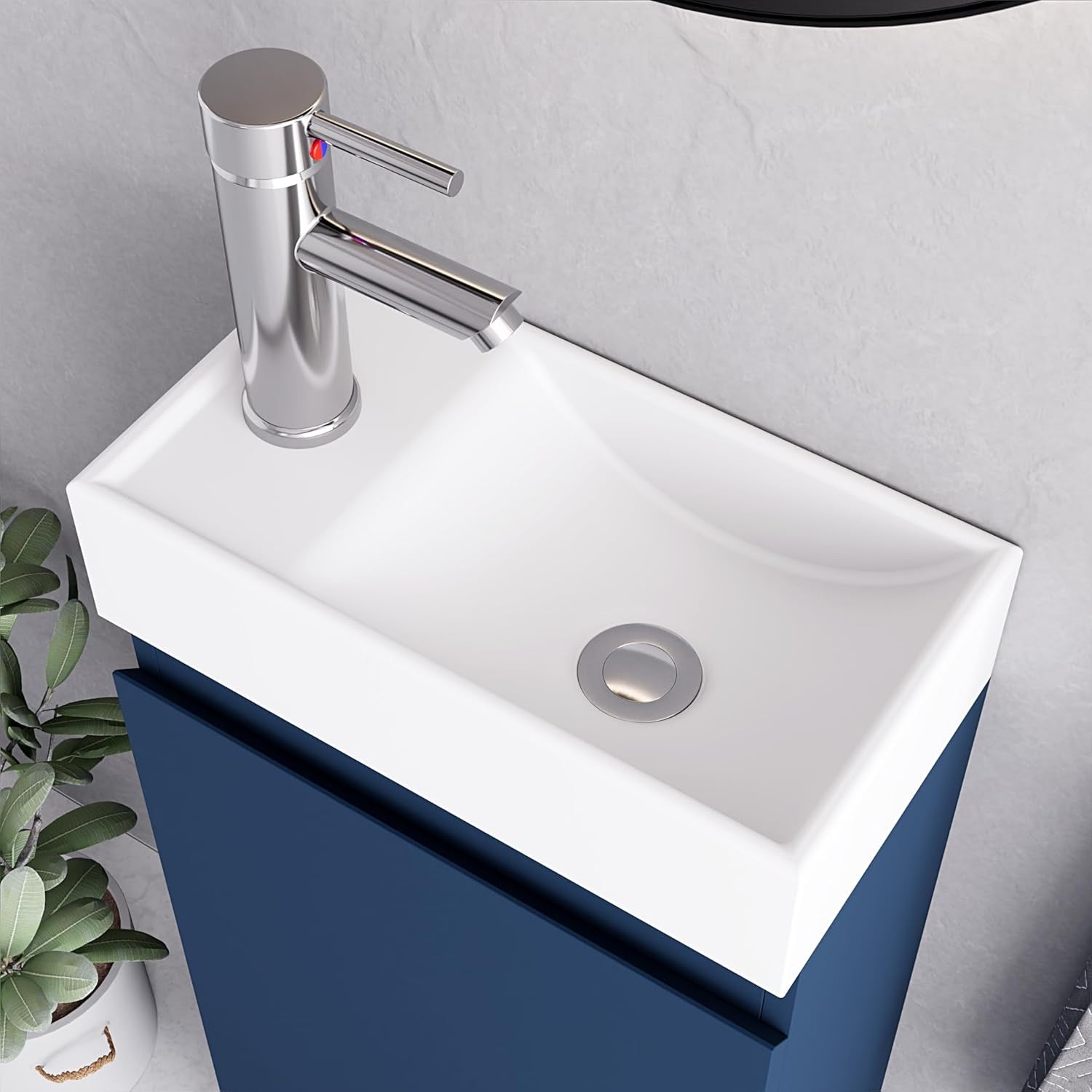 Modern 400mm Bathroom Vanity Unit with Basin Blue Floor Standing Sink Cabinet
