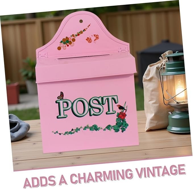 Rustic Wall-Mount Mailbox Pink Metal Vintage Outdoor Post Box Large Secure Lock