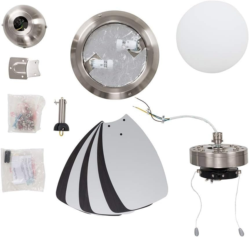 MiniSun 30"" Chrome Modern Ceiling Fan with Light & Reversible Blades, 3-Speed